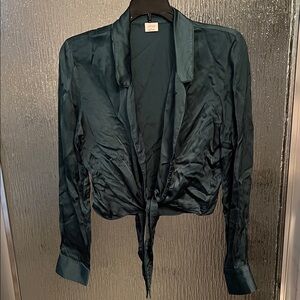 Aritzia Wilfred Teal Satin Blouse